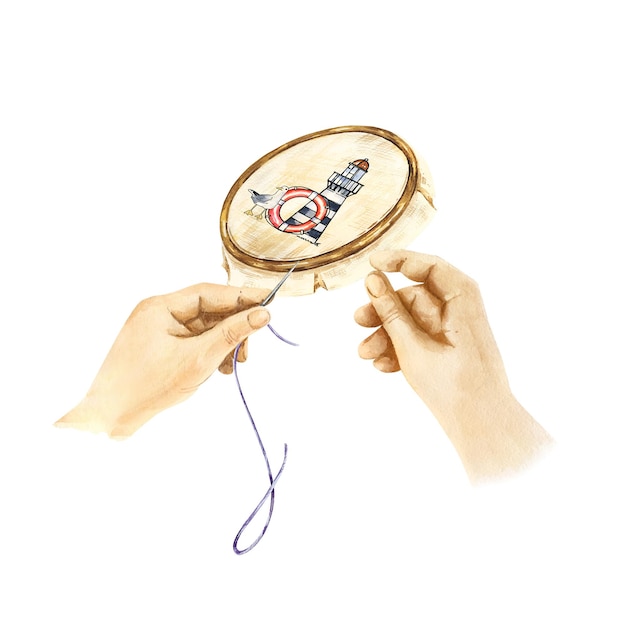 Osoba trzymająca tamborek z haftem